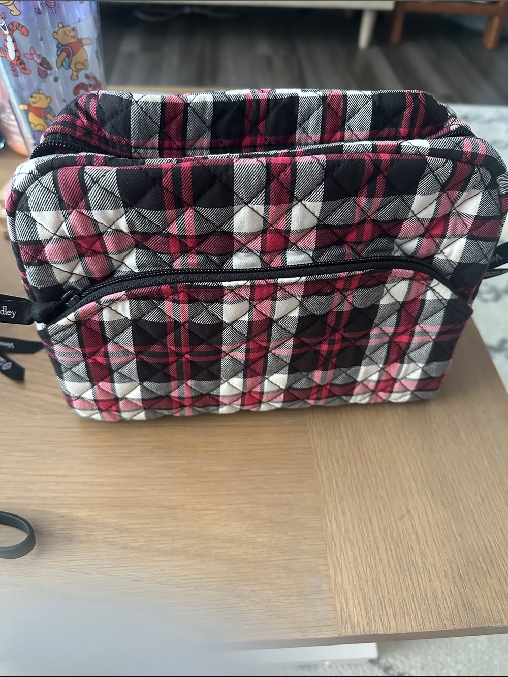 Vera Bradley Quilted Plaid Toiletry Pouch in Pink, Black & White